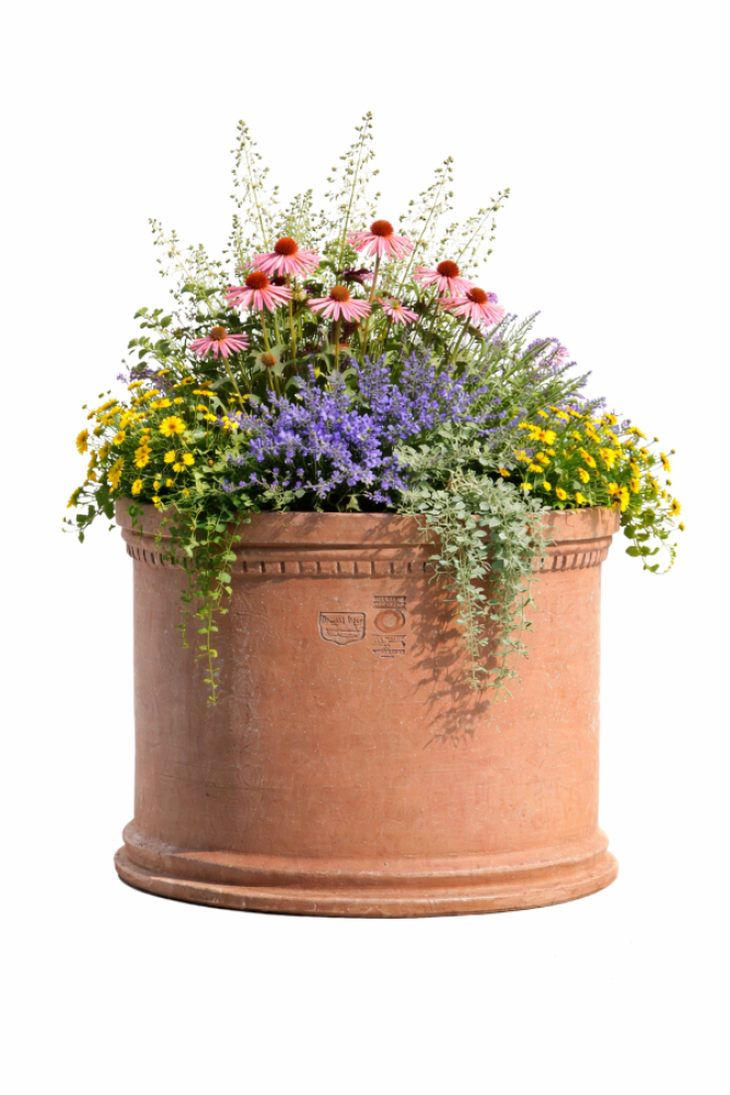 Cylindre en terracotta d’Impruneta de taille moyenne avec bordure grecque – fabricant Poggi Ugo